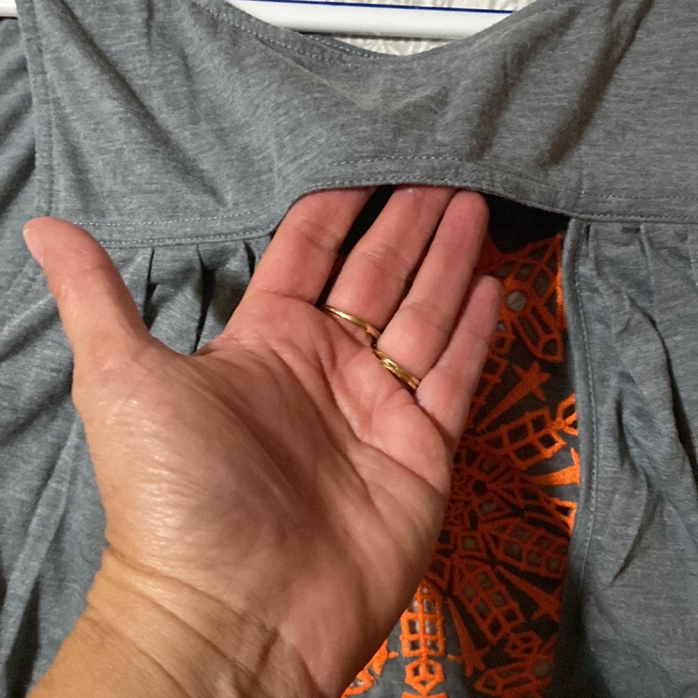 Bar III gray open crossover back with orange cutoff design on front Size XL - Picture 6 of 7